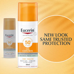 Eucerin Face Sunscreen Oil Control Gel-Cream Dry Touch, High UVA/UVB Protection, SPF 50+, Light Texture Sun Protection, Suitable Under Make-Up, For Blemish-Prone Skin, 50ml