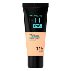 Maybelline New York Liquid Foundation, Matte & Poreless, Full Coverage and Blendable, Normal to Oily Skin, Fit Me, 115 Ivory