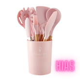 HIAS 11-piece cookware set, wooden handle bucket, pink/brown