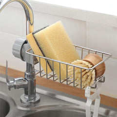 Kitchen Faucet Sponge Holder,Wolii Upgrade Stainless Steel Caddy Organizer with Raised Height Drain Rack for Kitchen Sink and Bathroom Shower Rack(Silver)