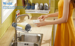 Kitchen Faucet Sponge Holder,Wolii Upgrade Stainless Steel Caddy Organizer with Raised Height Drain Rack for Kitchen Sink and Bathroom Shower Rack(Silver)