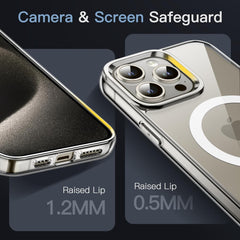 Magnetic Case for iPhone 15 Pro 6.1-Inch Compatible with MagSafe Wireless Charging, Shockproof Phone Bumper Cover, Anti-Scratch Clear Back (Clear)