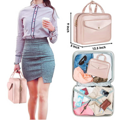 Portable cosmetic bag waterproof folding dry and wet separation large-capacity storage bag fashion PU multifunctional portable storage bag travel washing bag (black)