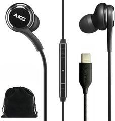SAMSUNG AKG Earbuds Original USB Type C in-Ear Earbud Headphones with Remote & Mic for Galaxy A53 5G, S22, S21 FE, S20 Ultra, Note 10, Note 10+, S10 Plus - Braided - Includes Velvet Pouch - Black