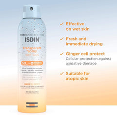 Isdin Fotoprotector Transparent Spray Spf 50 (250Ml) | Wet Skin Sunscreen | Effective On Wet Skin | Instant Cooling And Drying Spray