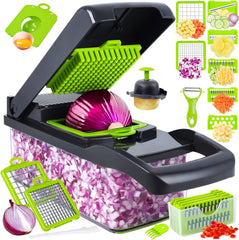 Vegetable Chopper, Pro Onion Chopper, 14 in 1Multifunctional Food Chopper, Kitchen Vegetable Slicer Dicer Cutter,Veggie Chopper With 8 Blades,Carrot and Garlic Chopper With Container (Grey)…