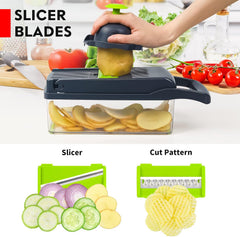 Vegetable Chopper, Pro Onion Chopper, 14 in 1Multifunctional Food Chopper, Kitchen Vegetable Slicer Dicer Cutter,Veggie Chopper With 8 Blades,Carrot and Garlic Chopper With Container (Grey)…