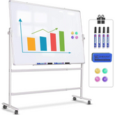 Mobile Whiteboard 48 x 36 inches, Double Sided Magnetic Dry Erase Board Large Rolling Stand Portable On Wheels Office Home Classroom