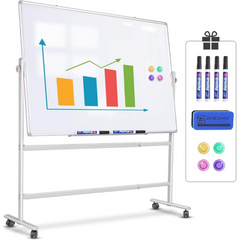 Mobile Whiteboard 48 x 36 inches, Double Sided Magnetic Dry Erase Board Large Rolling Stand Portable On Wheels Office Home Classroom