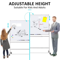 Mobile Whiteboard 48 x 36 inches, Double Sided Magnetic Dry Erase Board Large Rolling Stand Portable On Wheels Office Home Classroom