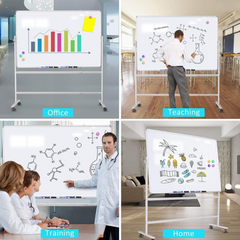 Mobile Whiteboard 48 x 36 inches, Double Sided Magnetic Dry Erase Board Large Rolling Stand Portable On Wheels Office Home Classroom