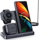 Wireless Charging Station for Samsung 3 in 1 Wireless Charger for Galaxy Watch 4/3/Active 2/1 Compatible with Samsung S22 Ultra S21 S20 Note20 Z Flip 4/3 Z Fold Galaxy Buds, Black