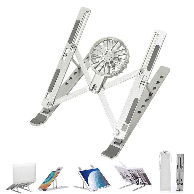 Adjustable Laptop Stand with Cooling Fan USB Power - Foldable Portable Laptop Riser for MacBook Pro/Air, Dell, HP| Ergonomic Height Adjustable Stand with Ventilated Cooling | Anti-Slip & Space-Saving Design | Efficient Heat Dissipation