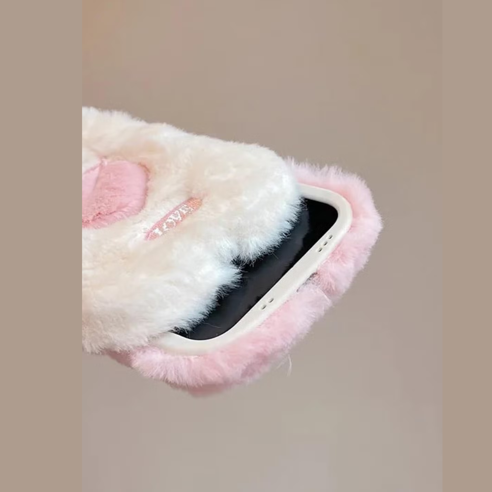 Cartoon Sweet Love Lens Fluffy Fuzzy Plush Fur Case for iPhone 15 Pro Max Love Heart Winter Warm Cute Soft Cover (Color : Multicolor)