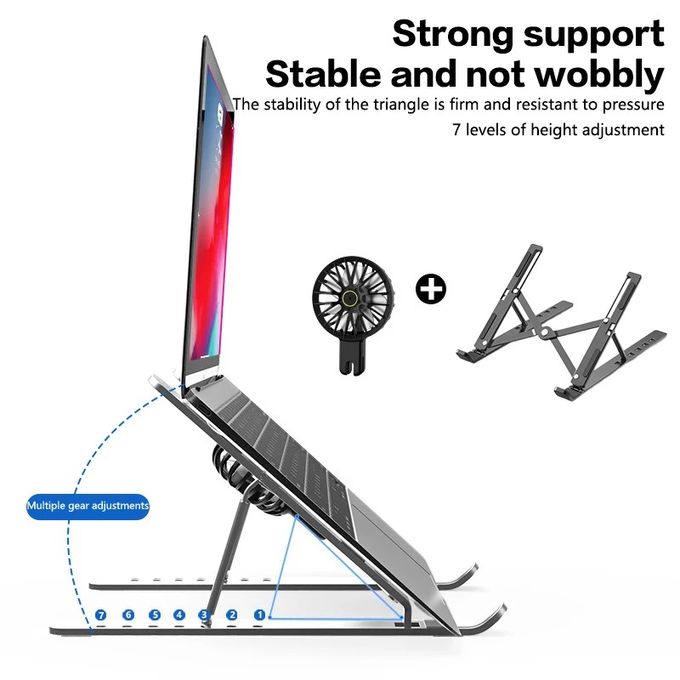 Adjustable Laptop Stand with Cooling Fan USB Power - Foldable Portable Laptop Riser for MacBook Pro/Air, Dell, HP| Ergonomic Height Adjustable Stand with Ventilated Cooling | Anti-Slip & Space-Saving Design | Efficient Heat Dissipation