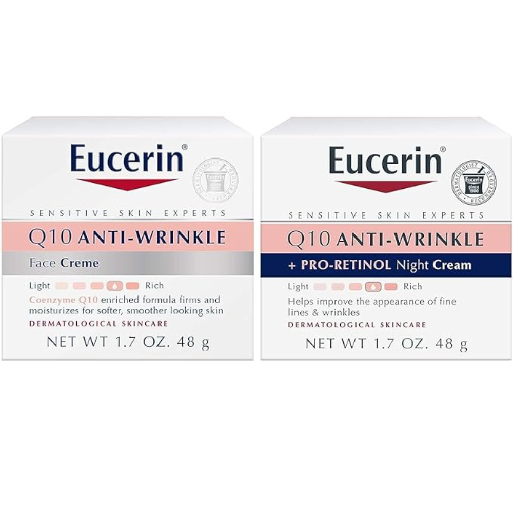 Eucerin Q10 Anti Wrinkle Face Cream Bundle, Day Cream and Night Cream For Face, 1.7 Ounce (Pack of 2)