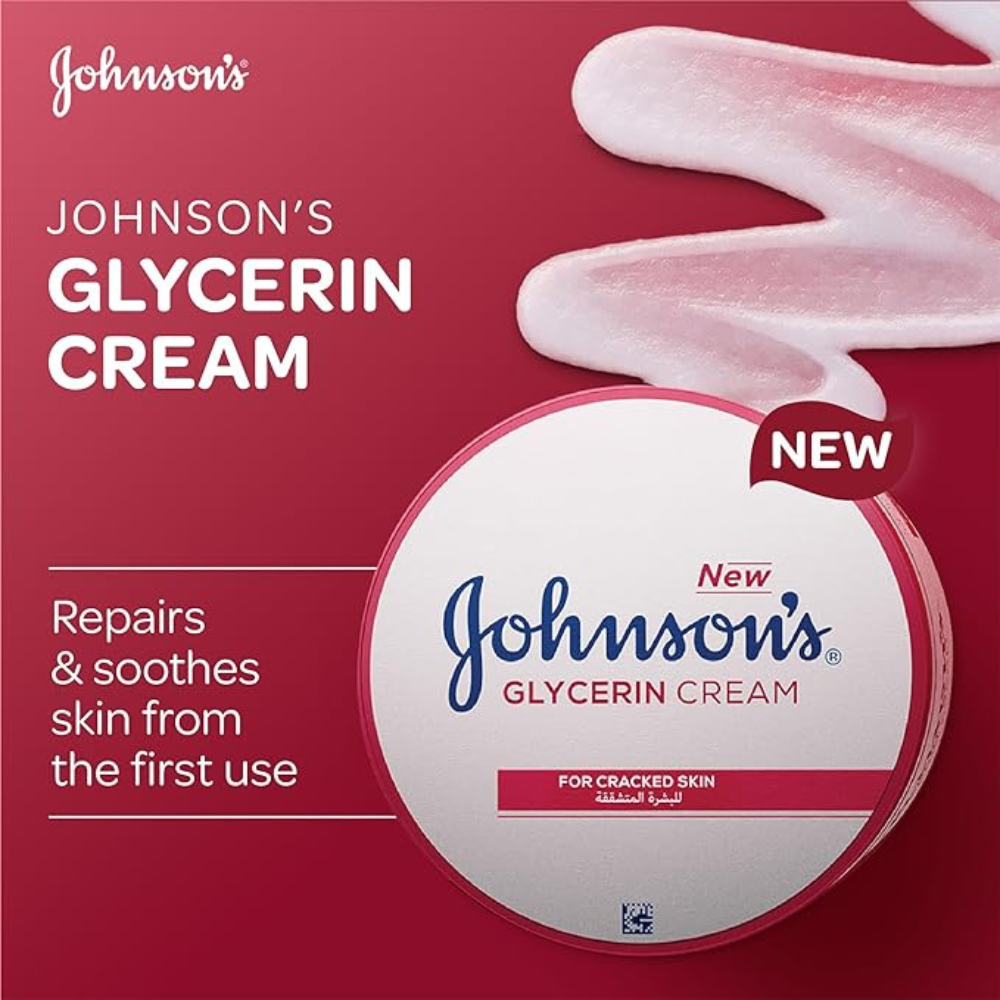 Johnson’s Glycerin Cream for Cracked Skin, 300ml, Enriched with Vitamin E, for Dry and Cracked Areas, Soothing and Repairing Formula, Helps to Relieve Cracked and Dry Skin in Just One Application