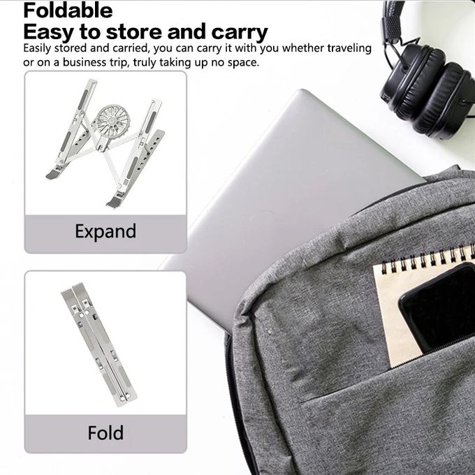 Adjustable Laptop Stand with Cooling Fan USB Power - Foldable Portable Laptop Riser for MacBook Pro/Air, Dell, HP| Ergonomic Height Adjustable Stand with Ventilated Cooling | Anti-Slip & Space-Saving Design | Efficient Heat Dissipation