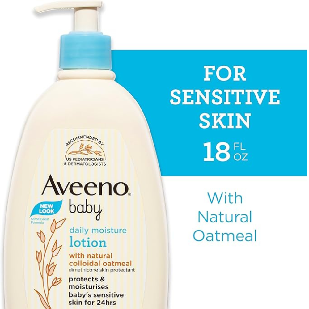 Aveeno Baby Daily Moisture Moisturizing Lotion for Delicate Skin with Natural Colloidal Oatmeal & Dimethicone, Hypoallergenic, Fragrance-, Phthalate- & Paraben-Free, 18 fl. oz (Package may vary)