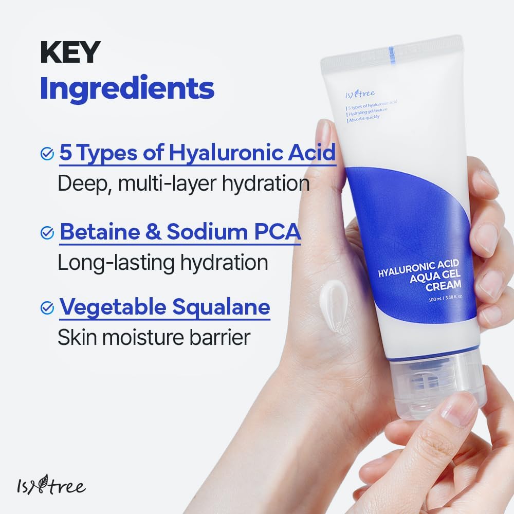 ISNTREE Hyaluronic Acid Aqua Gel Cream 2.71 fl.oz. (80ml) Night Cream, Day Cream, Deep Moisturizing, Skin Protection, Sebum Control, Smoothing |