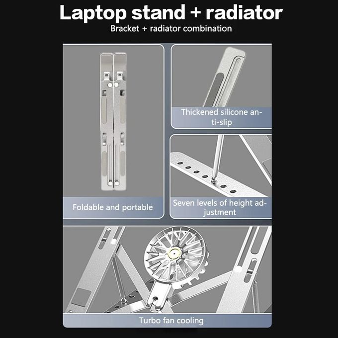 Adjustable Laptop Stand with Cooling Fan USB Power - Foldable Portable Laptop Riser for MacBook Pro/Air, Dell, HP| Ergonomic Height Adjustable Stand with Ventilated Cooling | Anti-Slip & Space-Saving Design | Efficient Heat Dissipation