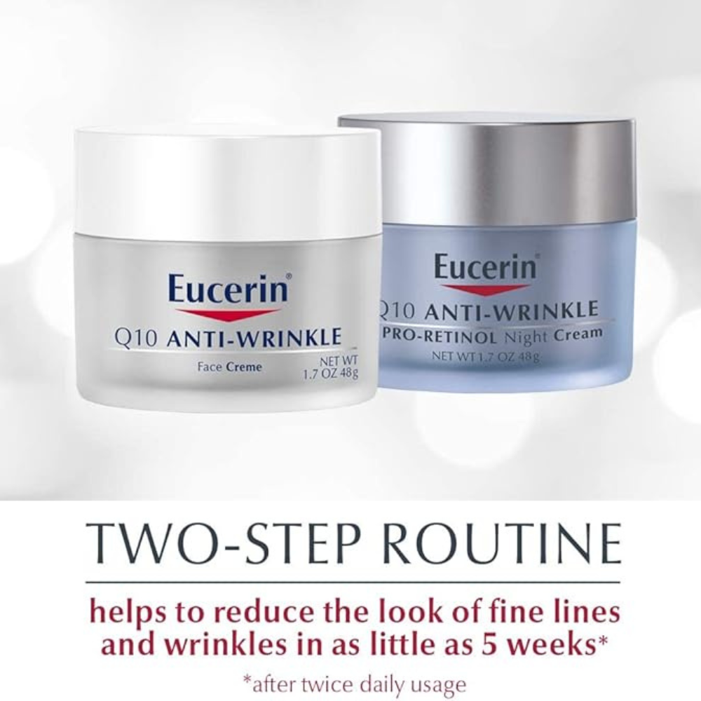 Eucerin Q10 Anti Wrinkle Face Cream Bundle, Day Cream and Night Cream For Face, 1.7 Ounce (Pack of 2)