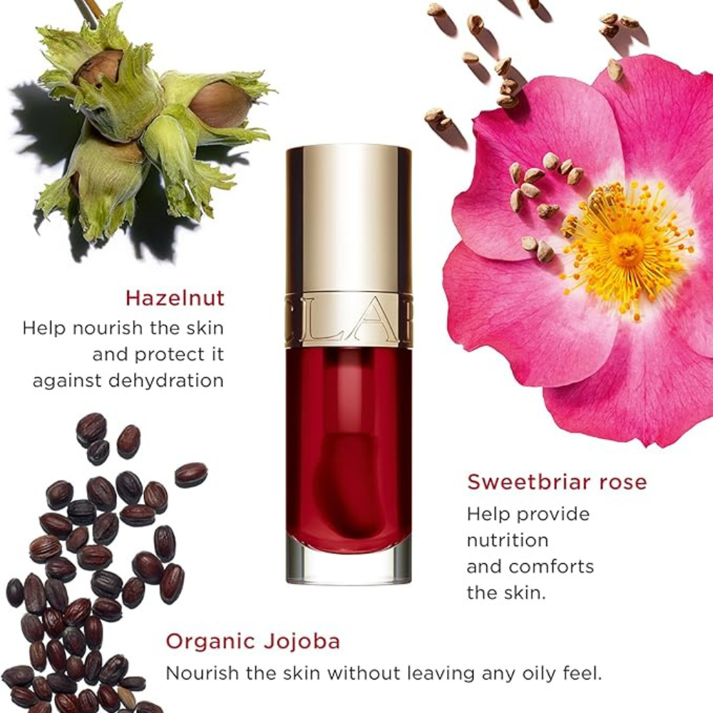 Clarins Lip Comfort Oil | Soothes,Comforts,Hydrates&Protects Lips | Sheer,High Shine Finish | Visibly Plumps | 93% Natural Ingredients | Organic Sweetbriar Rose Oil,Rich in Omega-6&Omega-3,03 - Cherry
