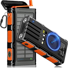 WASTDE Solar Power Bank 26800mAh with Hand Crank & 4 Cables, Wireless Power Bank USB C 15W Fast Charging, Portable Charger 7 Outputs & 4 Inputs, Built-in Dual Camping Flashlights, Compass for Outdoors