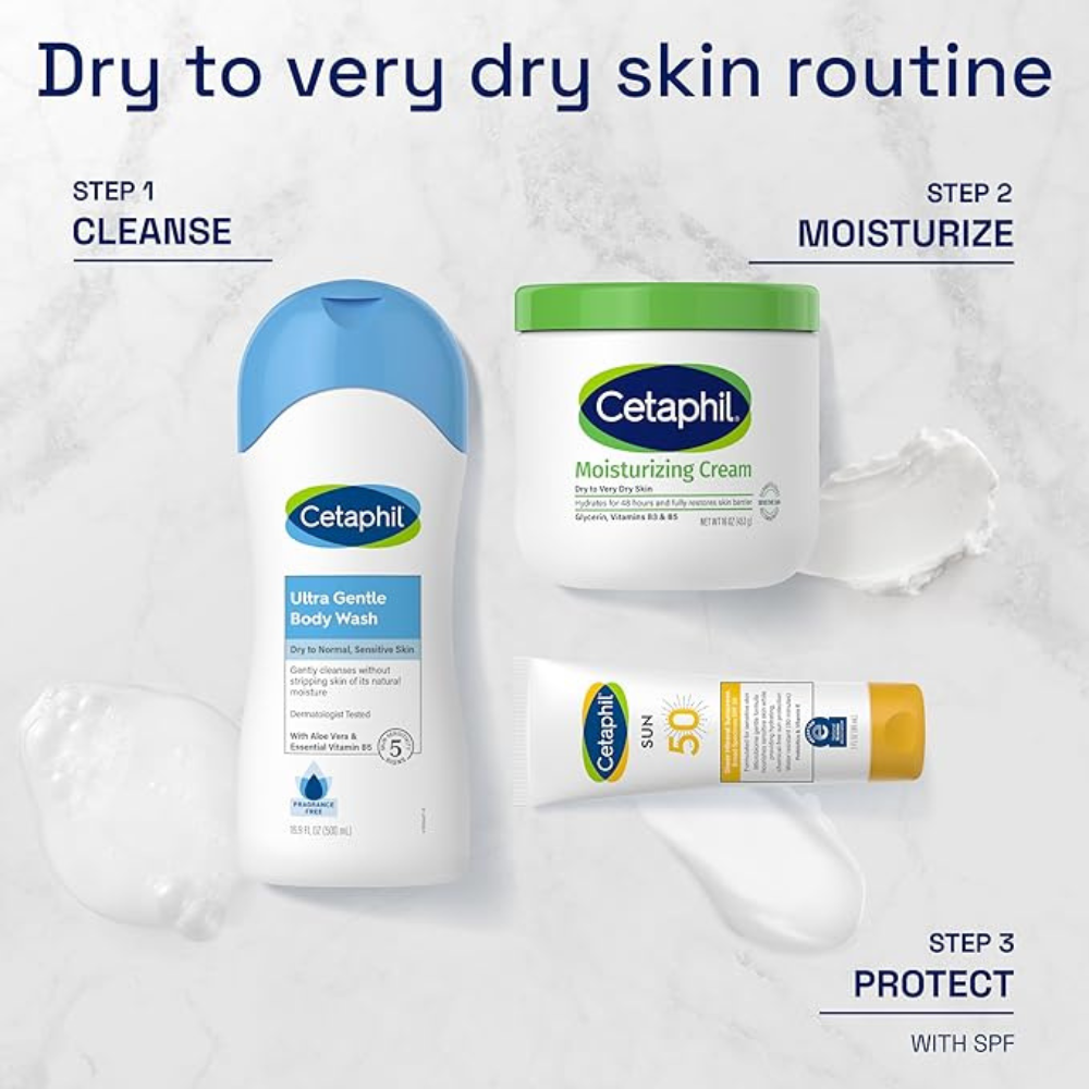 Body Moisturizer by CETAPHIL, Hydrating Moisturizing Cream for Dry to Very Dry, Sensitive Skin, NEW 16 oz 2 Pack, Fragrance Free, Non-Comedogenic, Non-Greasy