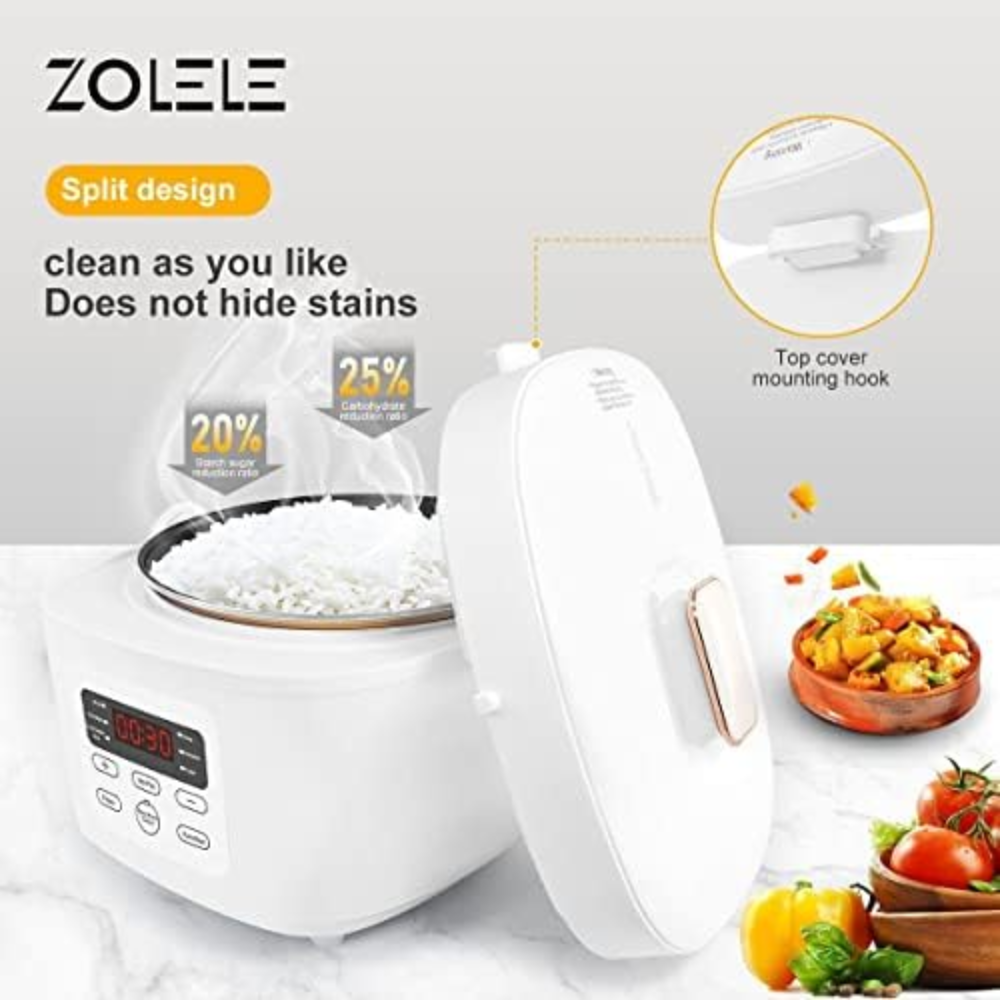 Zolele ZB500 Multifunctional Electric Rice Cooker With 3L Capacity Smart Low Sugar Rice Cooker 304 Stainless Steel Micro-Computer Button Double Inner Pot 700W Power - White