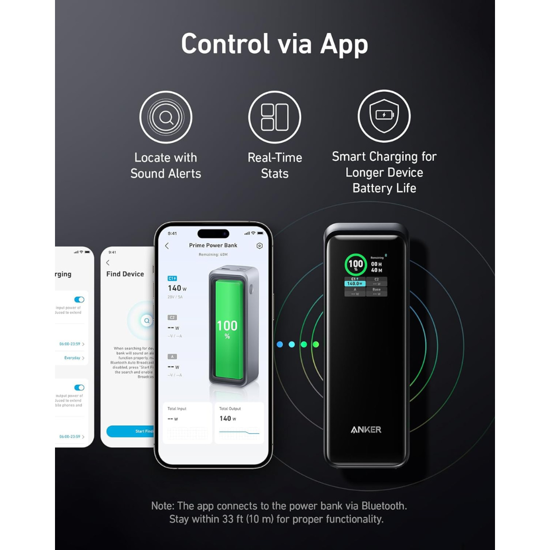 Anker Prime Power Bank, 27,650mAh 3-Port 250W Portable Charger (99.54Wh) Smart App, Compatible with MacBook Pro/Air, iPhone 15/14/13 Series, Samsung, Dell, and More (Charging Base Not Included)