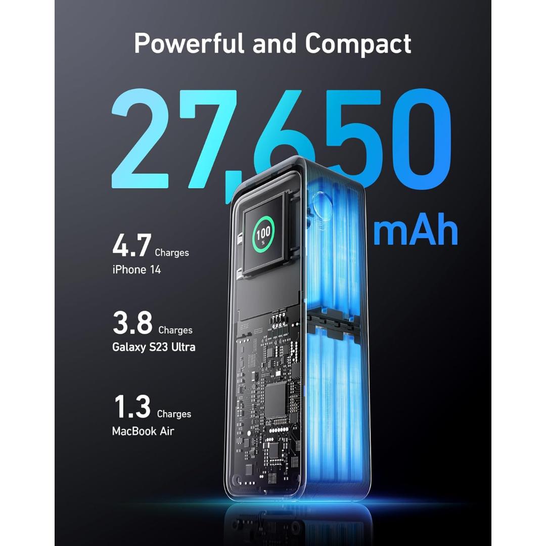 Anker Prime Power Bank, 27,650mAh 3-Port 250W Portable Charger (99.54Wh) Smart App, Compatible with MacBook Pro/Air, iPhone 15/14/13 Series, Samsung, Dell, and More (Charging Base Not Included)