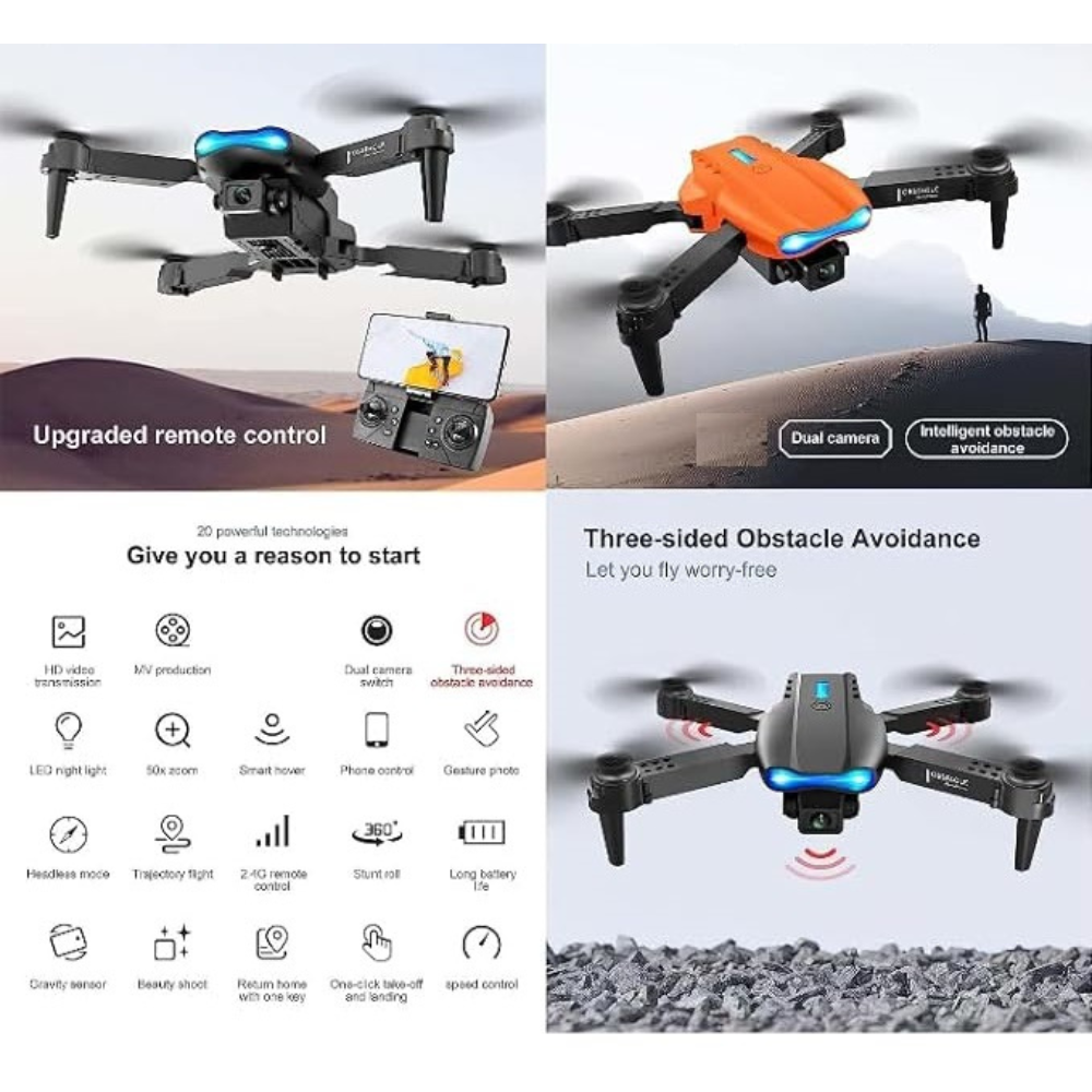 E99 PRO Drone Professional 4K HD Dual Camera Automatic Obstacle Avoidance Foldable Height Keep Mini Helicopter