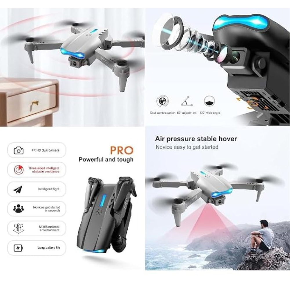 E99 PRO Drone Professional 4K HD Dual Camera Automatic Obstacle Avoidance Foldable Height Keep Mini Helicopter