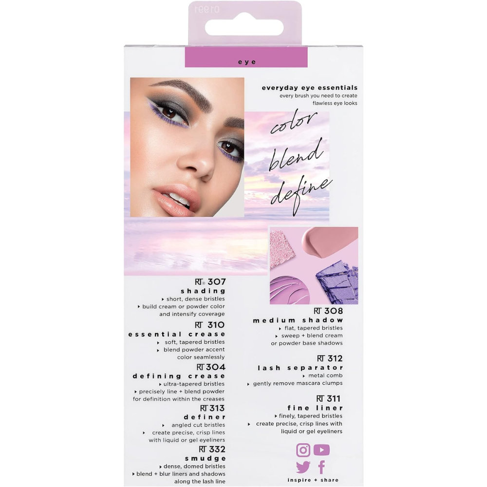 Real Techniques Everyday Eye Essentials Eyeshadow Brush Set, No Colour, 8 Count