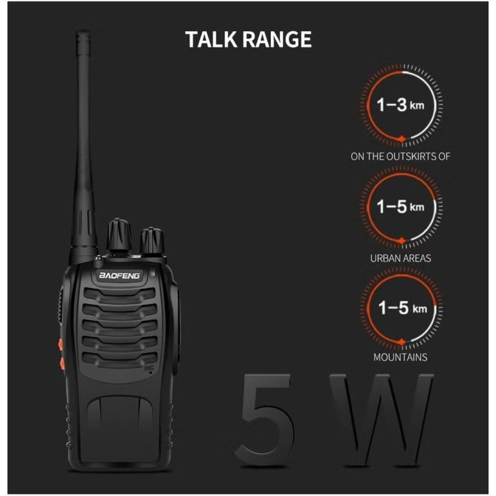 Smarthome Walkie Talkie 5Km Long Range Two-Way Portable CB Radio BF-888S Portable Two-Way Radio with 16 Channel Walkie Talkie (Black, 2 Pieces)