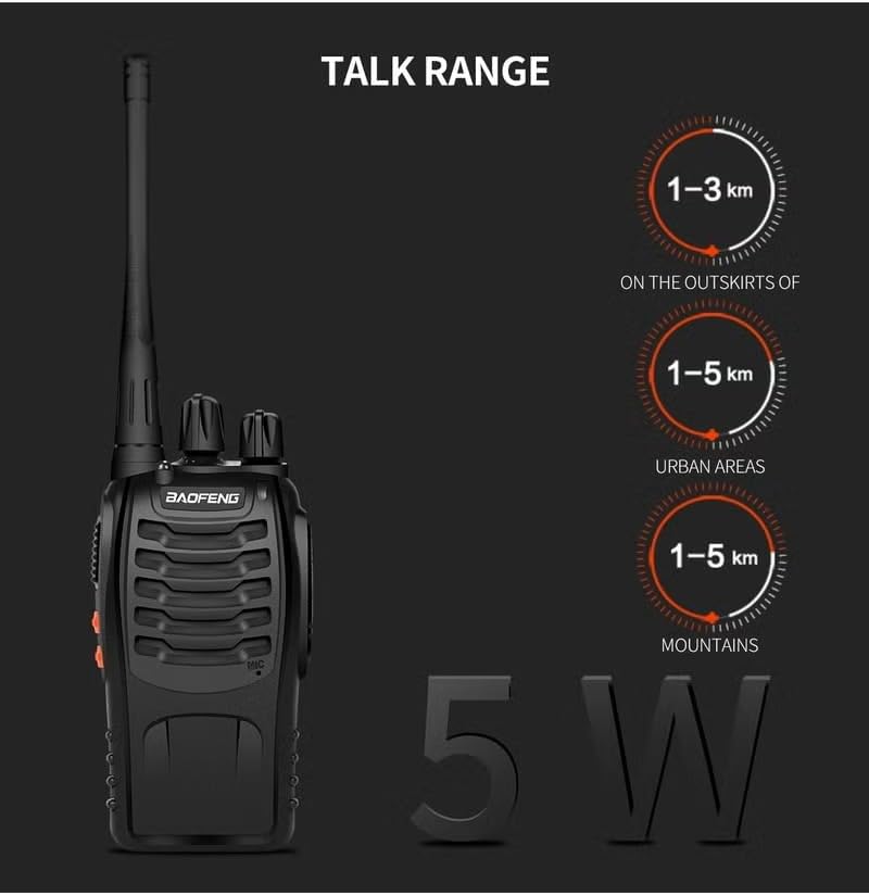 Smart Home Walkie Talkie 5Km Long Range Two-Way Portable CB Radio BF-888S Portable Two-Way Radio with 16 Channel Walkie Talkie (Black, 4 Pieces)