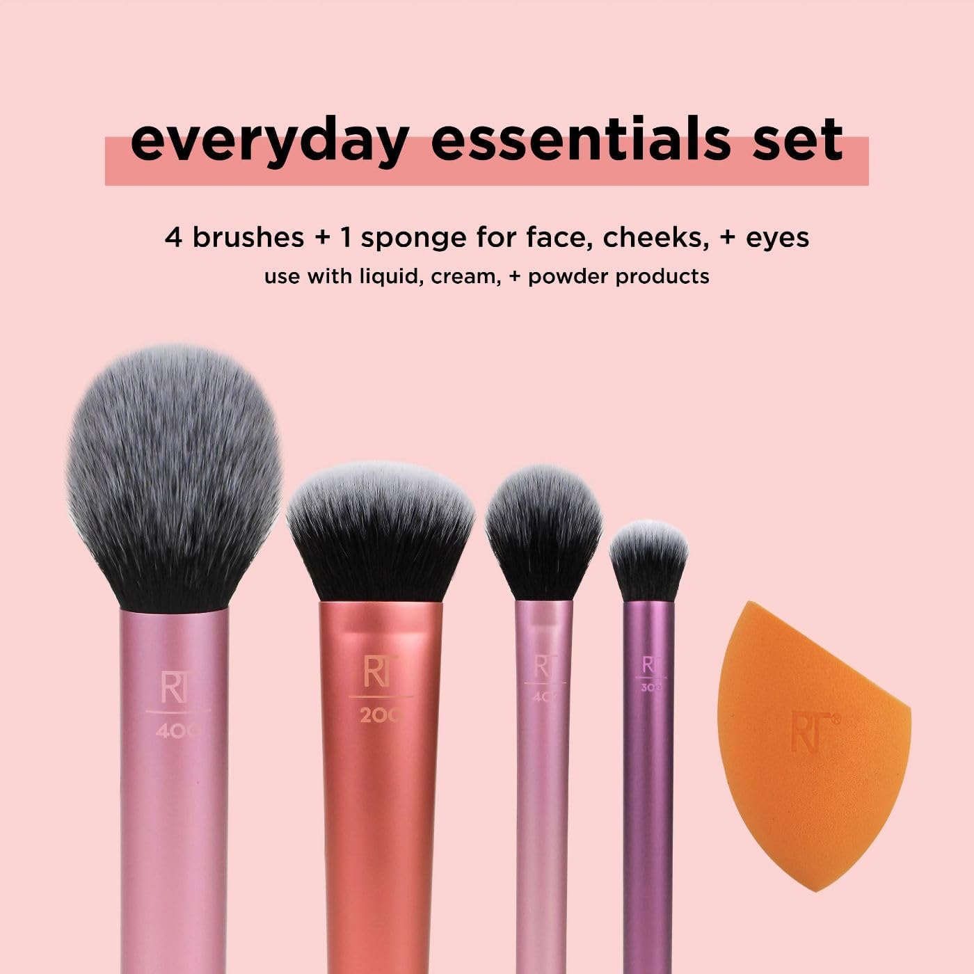 REAL TECHNIQUES The Everyday Essentials set from gives you 5 essential tools to master any look tapered, soft and fluffy bristles. Blend powder blush evenly for a smooth, natural look