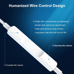 iPhone Headphones, [MFI Certified] Earphones Wired Stereo Sound Earbuds with Microphone and Volume Control, Compatible with iPhone 14/13/12/SE/11/XR/XS/X/7/7 Plus/8/8P, Supports All iOS Systems,White